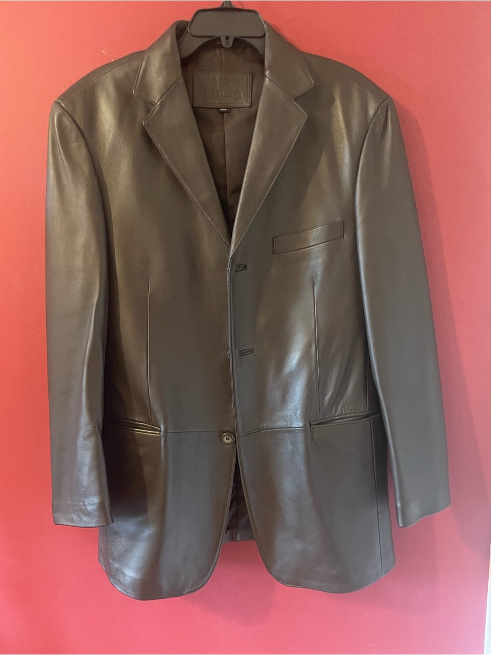 Stafford Men's Black Leather Sport Coat - Smooth Finish